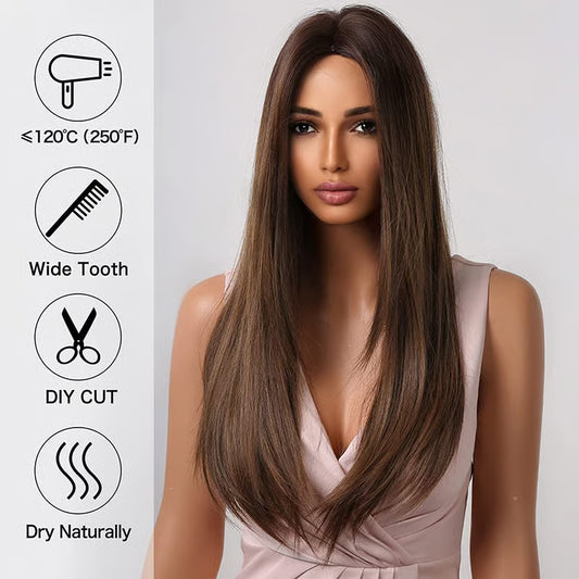 Full Head Hair wig for woman, Natural Brown Straight