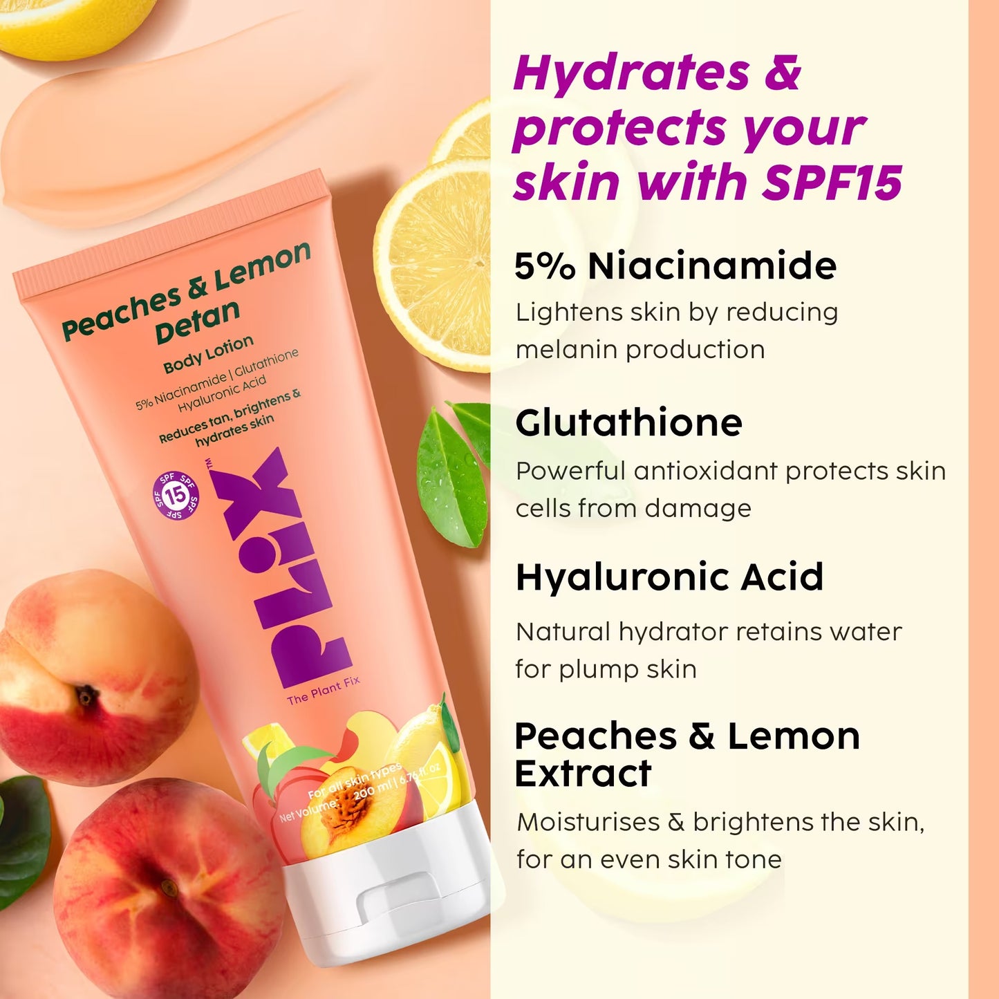 PLIX - The Plant Fix | Peaches & Lemon Detan Body Lotion SPF15 For Tan – NewU