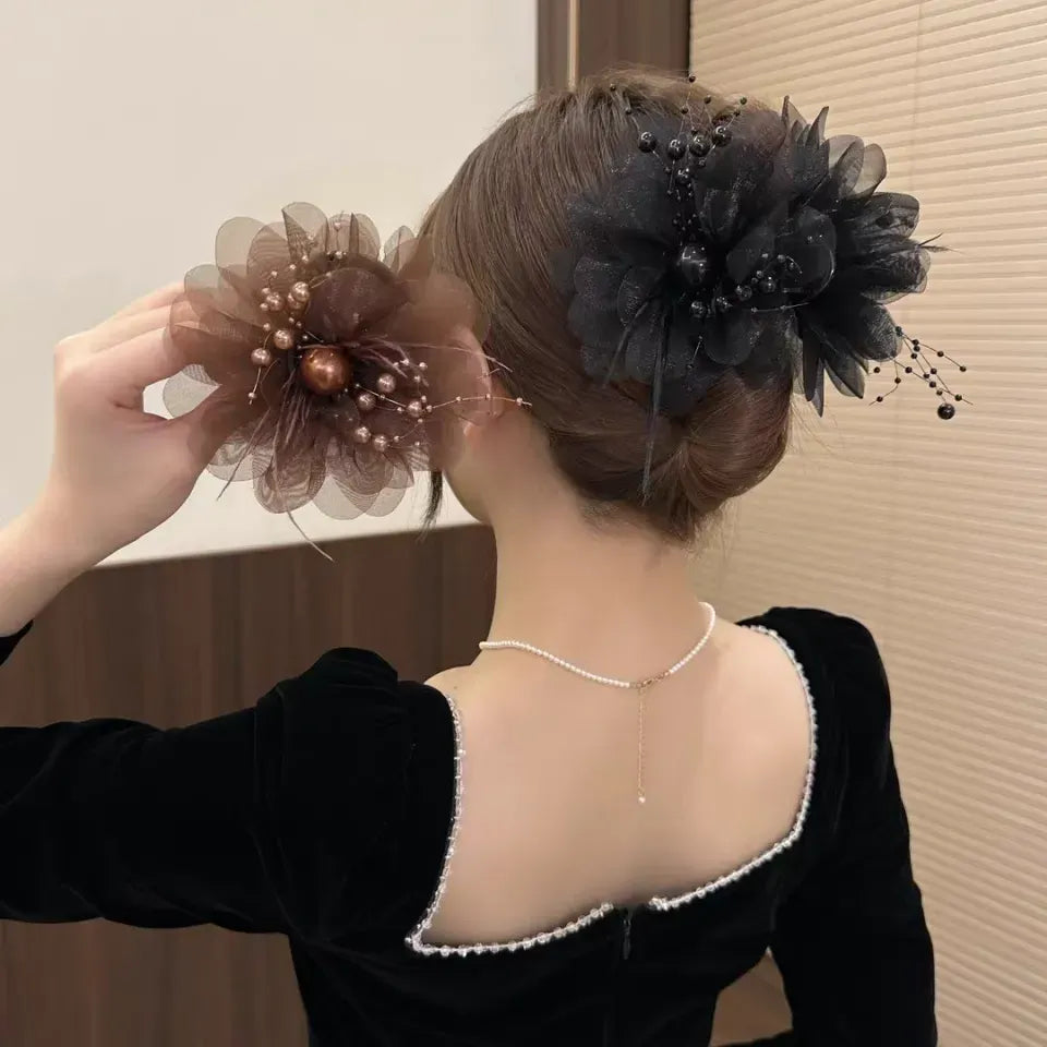 Single Korean high-end feather bead tassel clip for commuting women's hair accessories