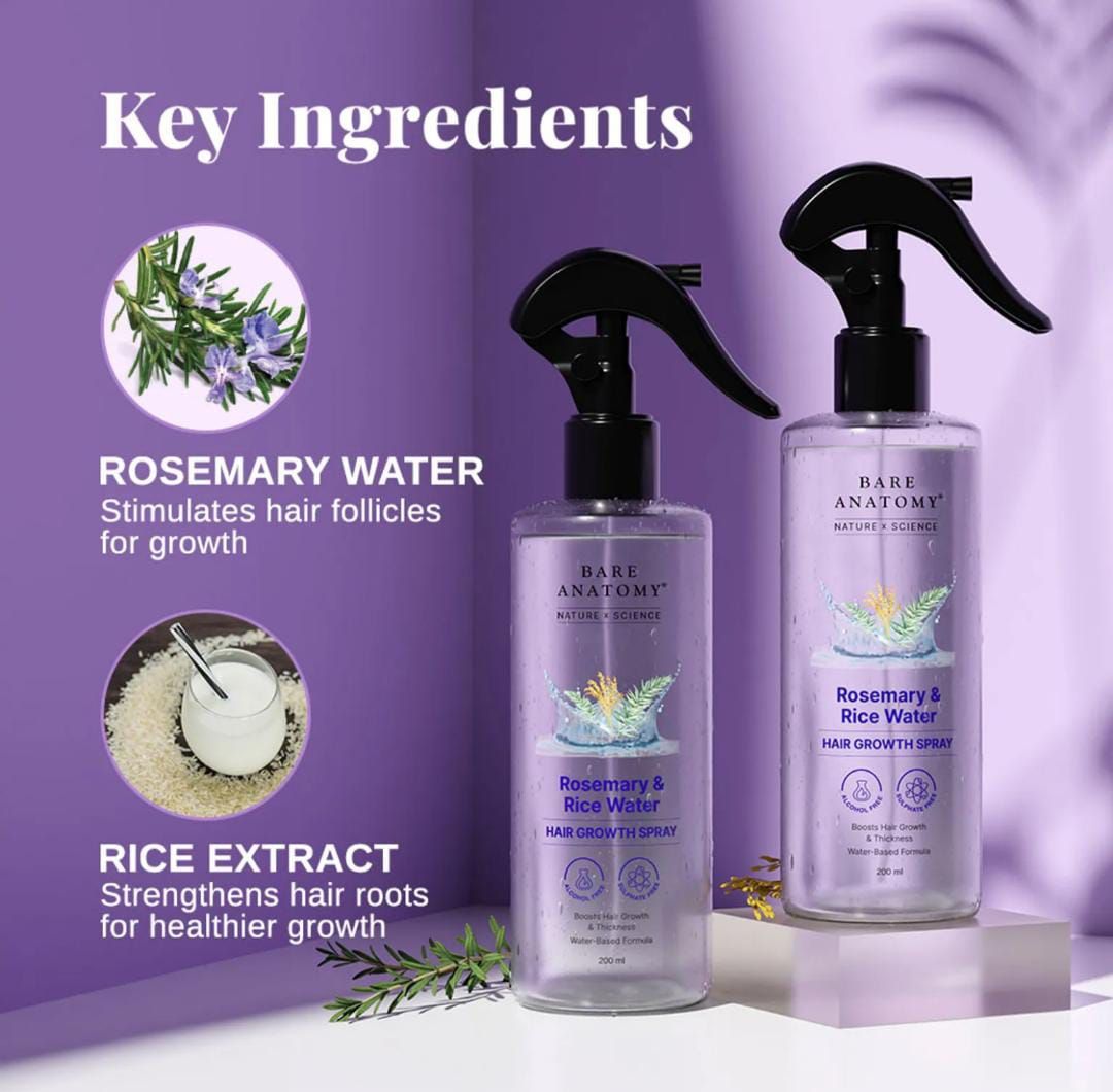 Rosemary & Rice Water Hair Spray – Nourishing Hair Care for Shiny, Healthy-Looking Hair (200ml)