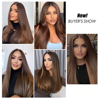 Full Head Hair wig for woman, Natural Brown Straight