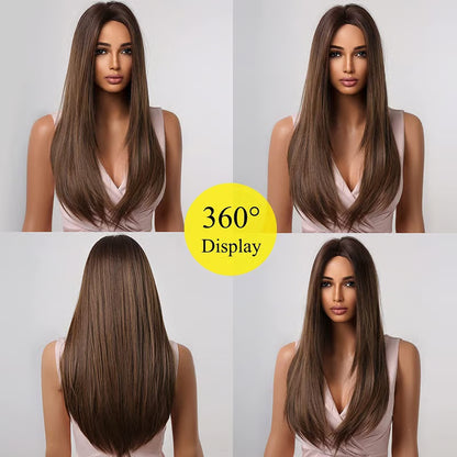 Full Head Hair wig for woman, Natural Brown Straight