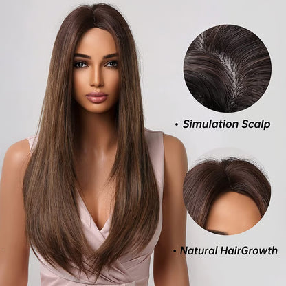 Full Head Hair wig for woman, Natural Brown Straight