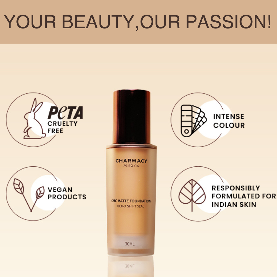 Charmacy Milano Matte Foundation 02 Cream- 30 Ml,With Spf 25 Sun Protection, Buildable Coverage,Instant Hydrating,Light Weight,Suitable For All Skin Types,Seamless Blend,Flawless Finish,No Tube