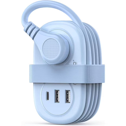 ORICO 5-in-1 Compact Travel Power Strip, Cruise Ship Approved with 2 AC Outlets & 2 USB Ports (1 USB-C Charge), 3.7ft Cord - Ultra-Portable for Cruise, Hotel, Dorm,Office(Blue)