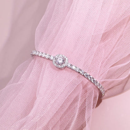 3mm Moissanite Tennis Bracelet for Women, 4.35CT Diamond Bracelets Slide, 18K White Gold Plated S925 Sterling Silver Adjustable Tennis Bracelets, D Color VVS1 Round Brilliant Cut Lab Created