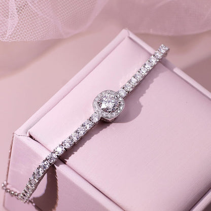 3mm Moissanite Tennis Bracelet for Women, 4.35CT Diamond Bracelets Slide, 18K White Gold Plated S925 Sterling Silver Adjustable Tennis Bracelets, D Color VVS1 Round Brilliant Cut Lab Created
