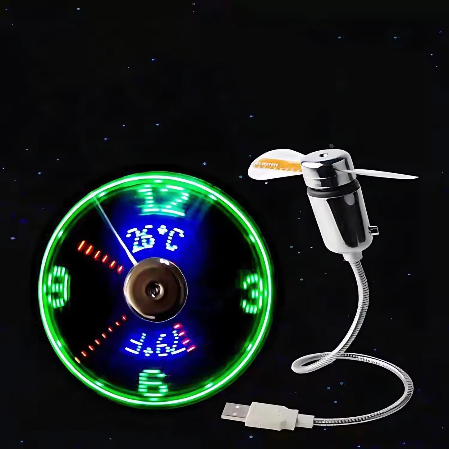 USB Fan Connect PhoDurable Adjustable Mini Flexible Fan LED Light USB Port Time Clock Desktop Clock Cool Gadget Time Display