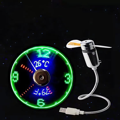 USB Fan Connect PhoDurable Adjustable Mini Flexible Fan LED Light USB Port Time Clock Desktop Clock Cool Gadget Time Display