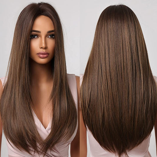 Full Head Hair wig for woman, Natural Brown Straight