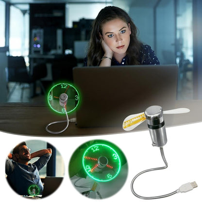 USB Fan Connect PhoDurable Adjustable Mini Flexible Fan LED Light USB Port Time Clock Desktop Clock Cool Gadget Time Display