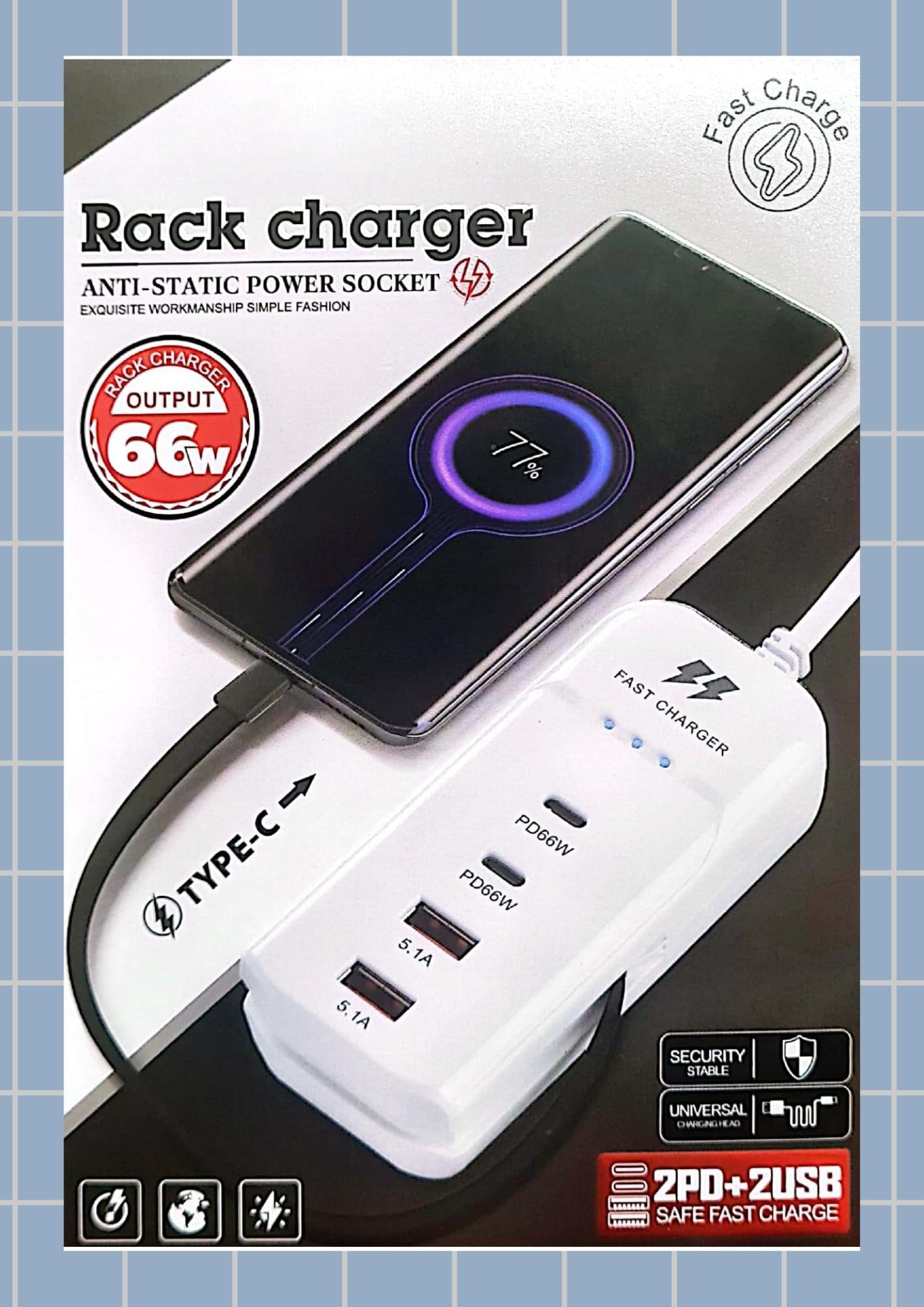 Rack Charger 2PD+2USB Safe Fast Charge