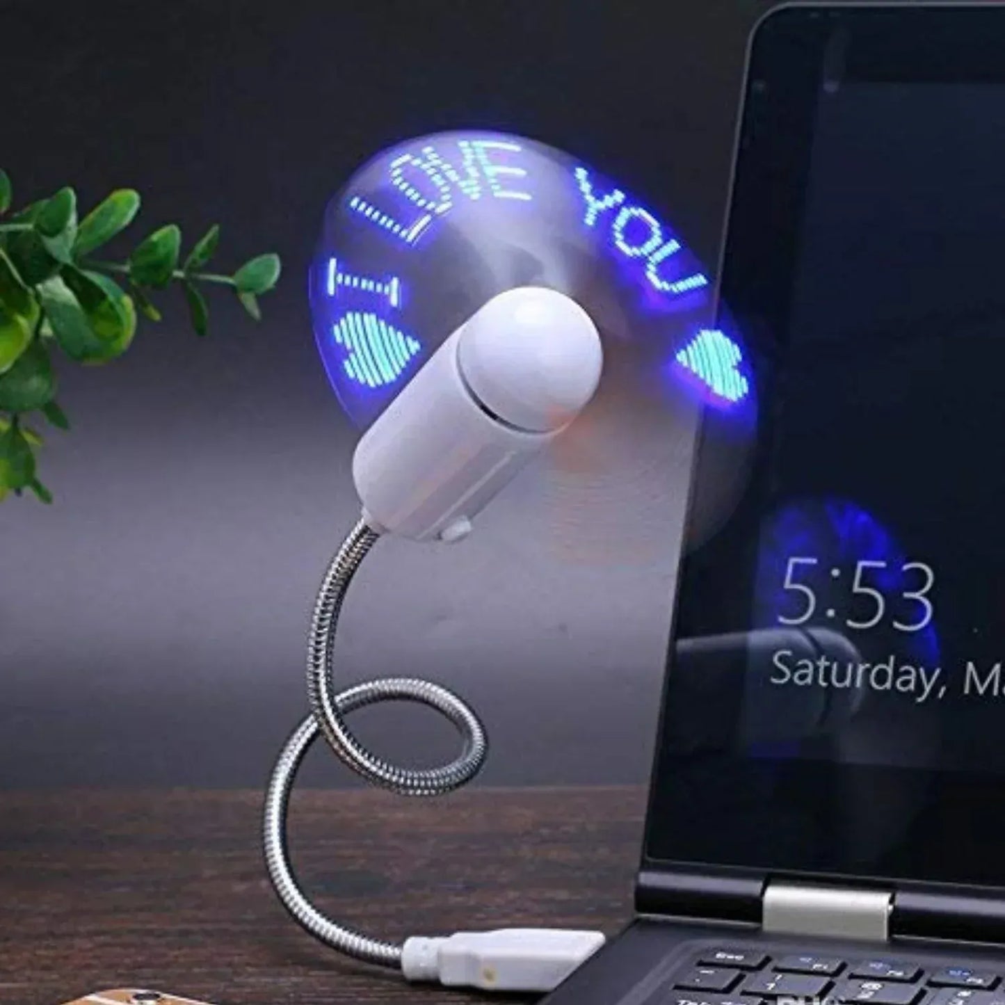 USB Fan Connect PhoDurable Adjustable Mini Flexible Fan LED Light USB Port Time Clock Desktop Clock Cool Gadget Time Display