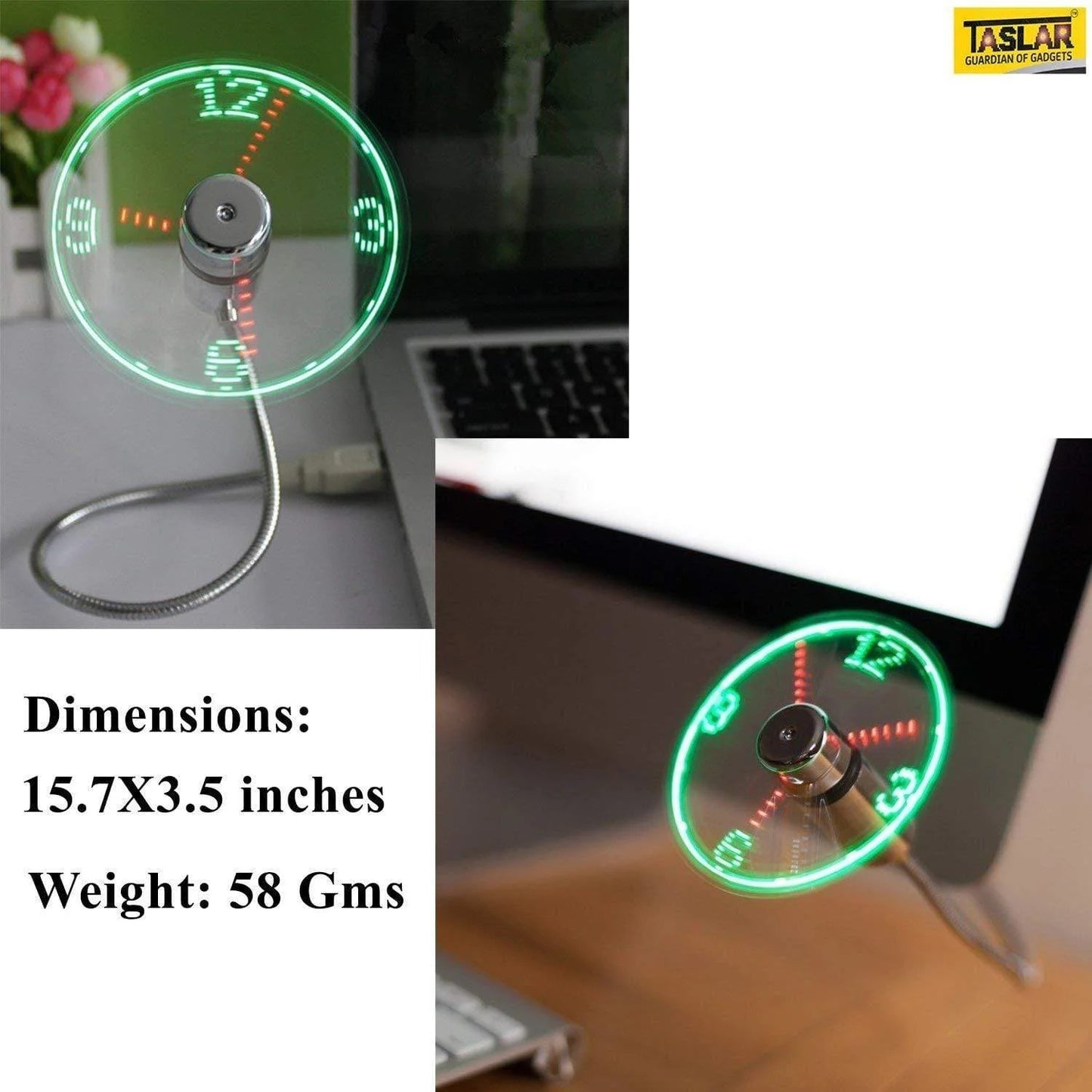 USB Fan Connect PhoDurable Adjustable Mini Flexible Fan LED Light USB Port Time Clock Desktop Clock Cool Gadget Time Display