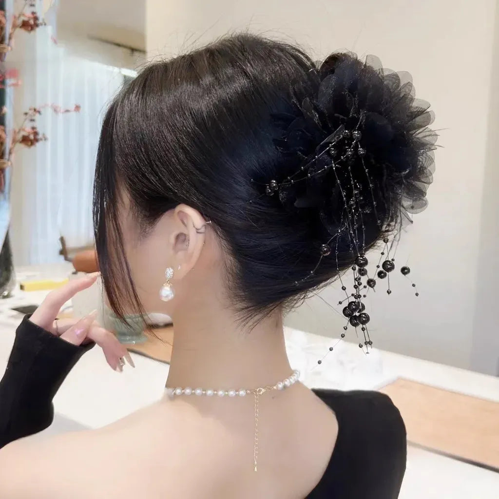 Single Korean high-end feather bead tassel clip for commuting women's hair accessories