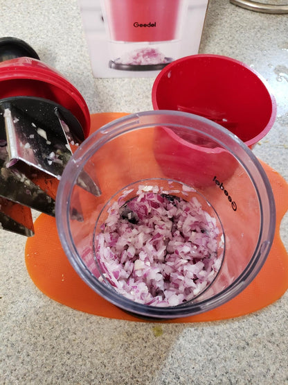Geedel Food Chopper, Easy to Clean Manual Hand Vegetable Chopper Dicer, Dishwasher Safe Slap Onion Chopper for Veggies Onions Garlic Nuts Salads White