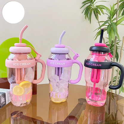1200 ML PLASTIC WATER BOTTLE WITH LARGE CAPACITY CUTE PORTABLE KIDS PLASTIC  CUP LEAK-PROOF WITH STRAW SPORTS WATER CUP FOR SUMMER