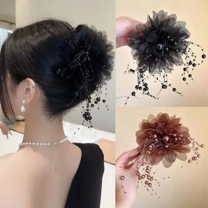 Single Korean high-end feather bead tassel clip for commuting women's hair accessories