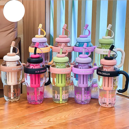 1200 ML PLASTIC WATER BOTTLE WITH LARGE CAPACITY CUTE PORTABLE KIDS PLASTIC  CUP LEAK-PROOF WITH STRAW SPORTS WATER CUP FOR SUMMER