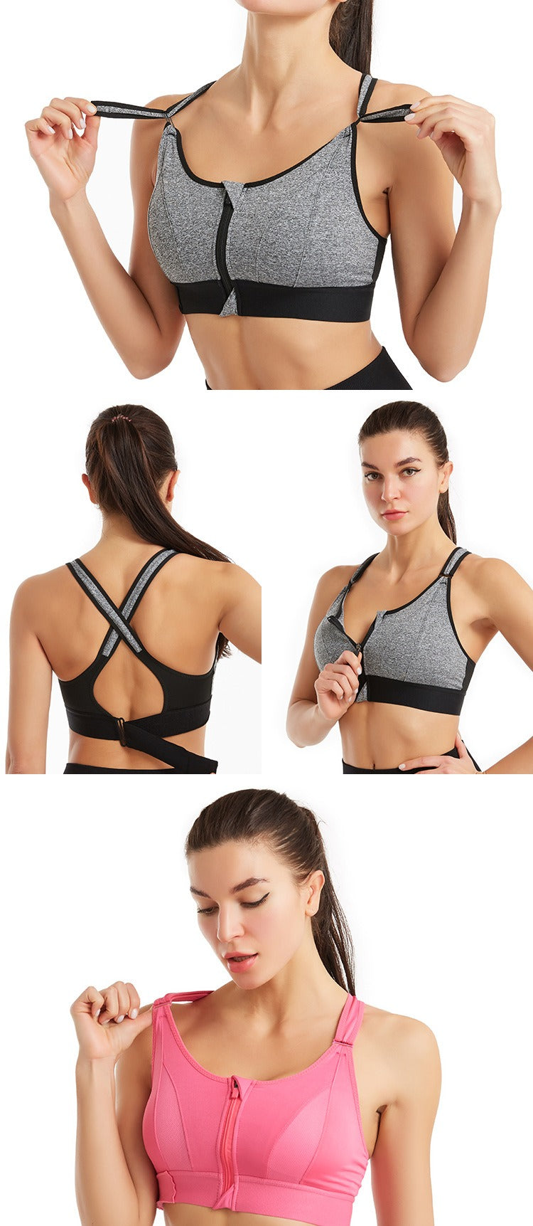 Zip up adjustable cross-back BRA