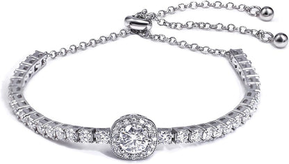 3mm Moissanite Tennis Bracelet for Women, 4.35CT Diamond Bracelets Slide, 18K White Gold Plated S925 Sterling Silver Adjustable Tennis Bracelets, D Color VVS1 Round Brilliant Cut Lab Created