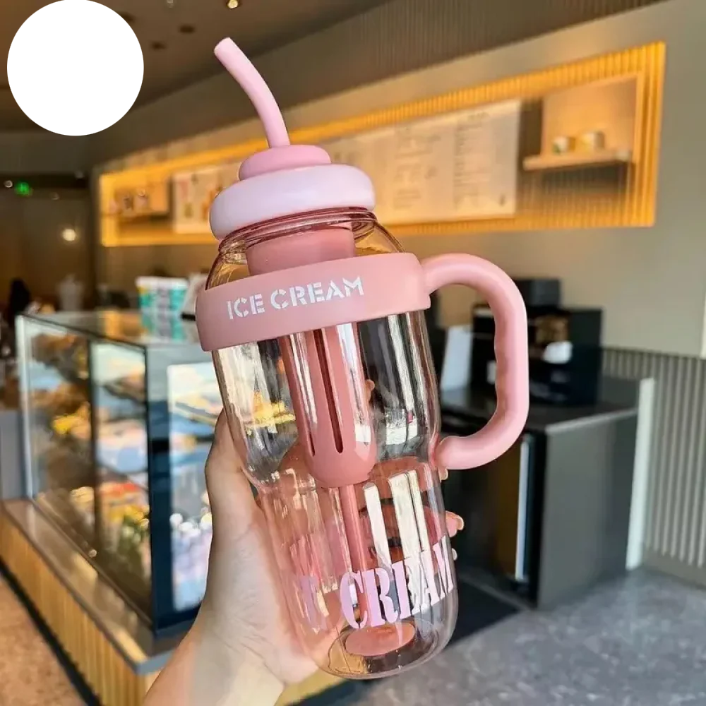 1200 ML PLASTIC WATER BOTTLE WITH LARGE CAPACITY CUTE PORTABLE KIDS PLASTIC  CUP LEAK-PROOF WITH STRAW SPORTS WATER CUP FOR SUMMER