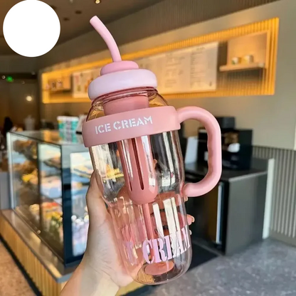 1200 ML PLASTIC WATER BOTTLE WITH LARGE CAPACITY CUTE PORTABLE KIDS PLASTIC  CUP LEAK-PROOF WITH STRAW SPORTS WATER CUP FOR SUMMER