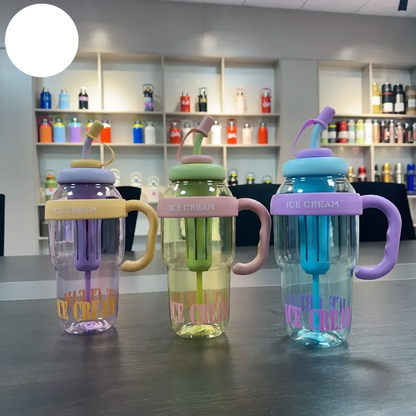 1200 ML PLASTIC WATER BOTTLE WITH LARGE CAPACITY CUTE PORTABLE KIDS PLASTIC  CUP LEAK-PROOF WITH STRAW SPORTS WATER CUP FOR SUMMER