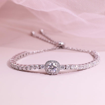 3mm Moissanite Tennis Bracelet for Women, 4.35CT Diamond Bracelets Slide, 18K White Gold Plated S925 Sterling Silver Adjustable Tennis Bracelets, D Color VVS1 Round Brilliant Cut Lab Created