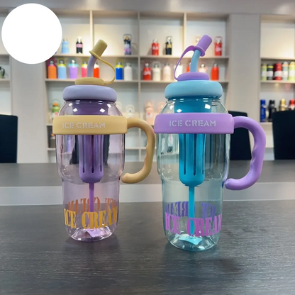 1200 ML PLASTIC WATER BOTTLE WITH LARGE CAPACITY CUTE PORTABLE KIDS PLASTIC  CUP LEAK-PROOF WITH STRAW SPORTS WATER CUP FOR SUMMER